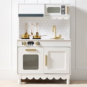 Best Choice Products Wooden Cottage Kids Pretend Play Kitchen with 5 Accessories and Toy Storage - White