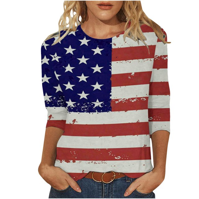 CHUANK Plus Hauts pour Femmes Chic Décontracté Col Rond Manches Courtes Chemises et Blouses pour Femmes T-Shirts à Imprimé Papillon du 4 Juillet pour Femmes Tunique Graphique Patriotique Tendance Haut d'Été Plage