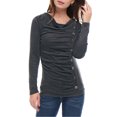 thumbnail image 1 of INSPIRE CHIC Women's Cowl Neck Buttons Decor Long Sleeves Ruched Top, 1 of 6
