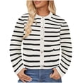thumbnail image 1 of MeetoTime Women's Long Sleeve Striped Cardigan Sweaters Button Down Open Front Long Sleeve Knit Outwear with Pockets, 1 of 7