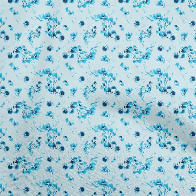 oneOone Cotton Poplin Light Blue Fabric Abstract Floral Sewing Material Print Fabric By The Yard 42 Inch Wide