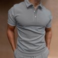 thumbnail image 2 of Men Casual Solid Turndown Pullover Button Short Sleeve Blouse Tops, 2 of 6