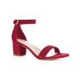 thumbnail image 1 of BLISSFUL STEP Women's Shoes Open Toe Mid Block Heel Ankle Strap Faux Suede Sandals Deep Red 4.5, 1 of 8