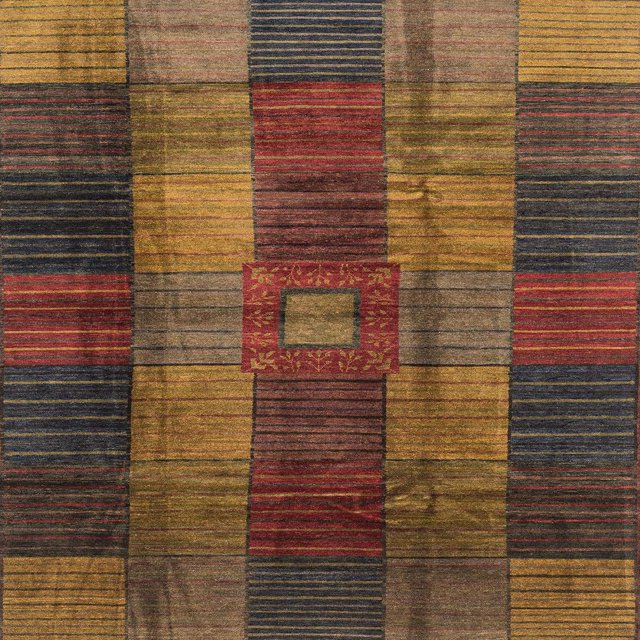 Ahgly Company Tapis d'Intérieur Carrés Abstraits Rouge Brun à Carreaux, 5 Pieds Carré
