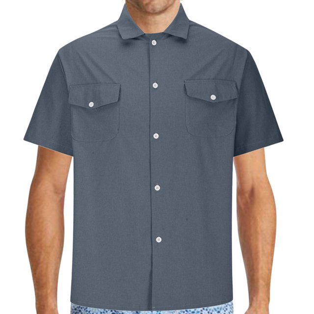 cfhntfmh Short Sleeve Shirts for Men Button down Summer Casual Collared V Neck Tops Solid Color Beach Blouses