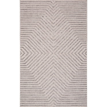 Tapis Intérieur/extérieur 8 Pieds x 10 Pieds Gris Pâle à Rayures Géométriques
