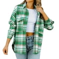 thumbnail image 3 of Womens Brushed Flannel Plaid Lapel Button Short Pocketed Shacket Shirts Coats, 3 of 9