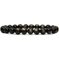 thumbnail image 1 of Bracelet Extensible Unisexe en Perles Rondes de 8 mm en Obsidienne Noire Dorée Naturelle avec Cristaux de Guérison 7 Pouces, 1 of 5