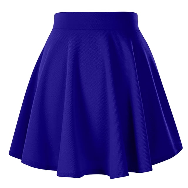 Mrat Linen Skirt Women's Basic Versatile Stretchy Flared Casual High Waist Skater Skirt Skater Skirts S-37 Blue 3XL