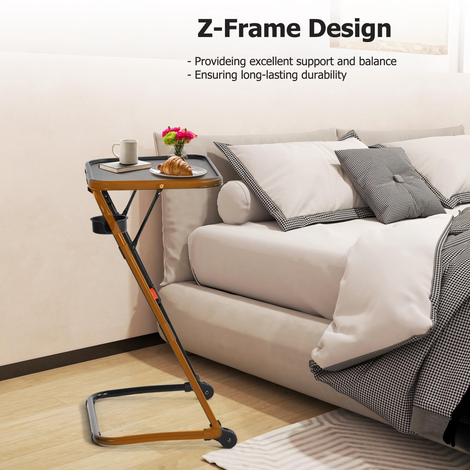 Homy Casa Queen Bed Frame with Portable Folding Tray Bedroom Set