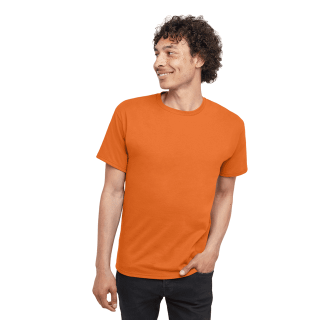 Hanes Mens Essentials Short Sleeve Cotton T-Shirt, M, Safety Orange