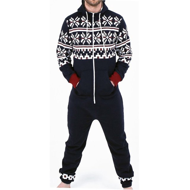 Mens Fashion Adult Jumpsuit One Piece Non Footed Pajamas