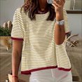 thumbnail image 2 of FAIWAD T-Shirts d'Été pour Femmes, Coupe Ample, à Rayures, à Blocs de Couleur, Col Ras du Cou, Manches Courtes, Chandail Tendance, 2 of 6