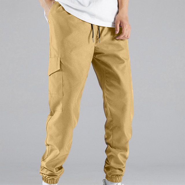 DPTALR Men's Drawstring Elastic Waist Solid Color Casual Length Pants