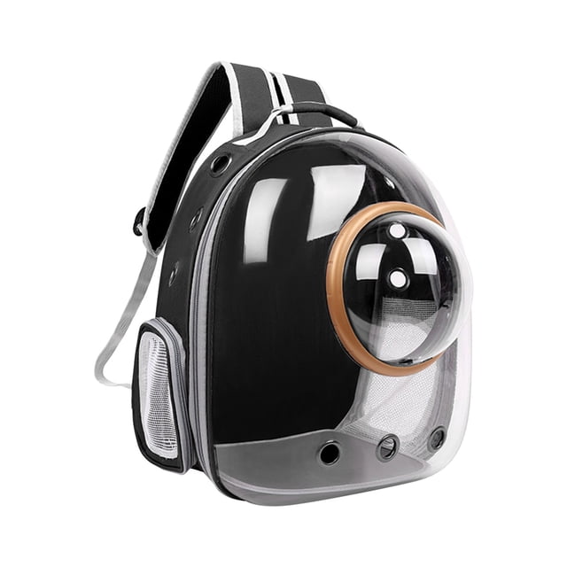 EGNMCR Sac pour Animal Capsule Spatiale Respirant pour Sortir Épaules Sac à Dos Chiot Sac à Dos Chat Présentant un design Noir et transparent avec une Fenêtre d'Observation en Forme de Dôme. Fabriqué en Matériaux ABS et PC, Il Mesure 42 x 35 x 28 cm et Comprend de Grands Trous de ventilation pour la Circulation d'Air. Bretelles Ajustables et une Construction Légère le Rend Idéal pour Voyager, Marcher Ou Faire de la Randonnée avec des Animaux. Comprend des Poches Latérales en Maille pour un Rangement Supplémentaire.