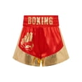 thumbnail image 3 of Xnihocha Unisex Kids Satin Boxing Shorts Metallic Color Block Boxer Kickboxing Muay Thai Training Trunks Red&Gold 6, 3 of 7