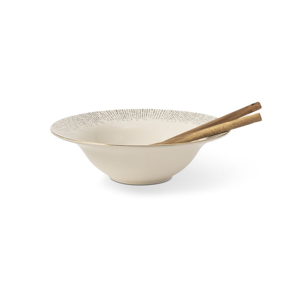Thyme & Table Riley 3-Piece Serving Bowl with Acacia Serving Spoon and Fork Set