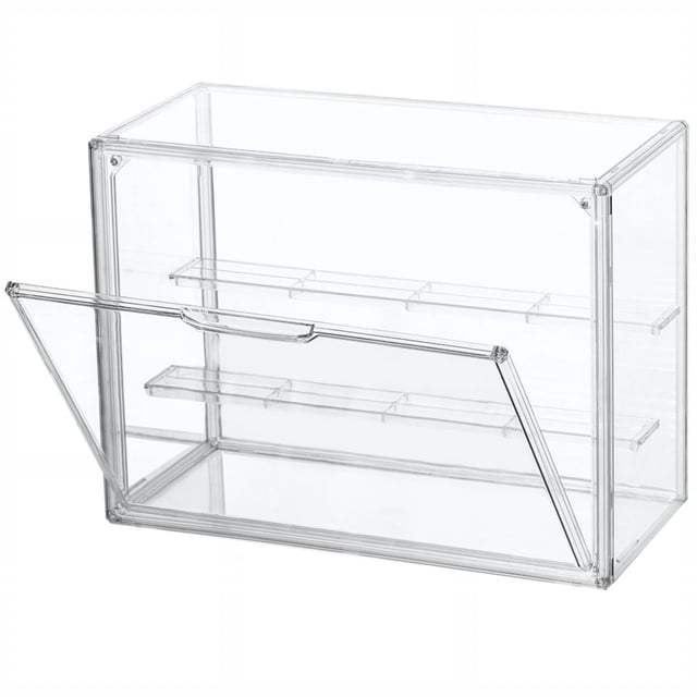 Oleegame 1PC Spoon And Lid Rest Clear Acrylic Display Case 3 Tier Display Shelf With 2 Movable Plates Stackable Showcase With Door For Action Figures White