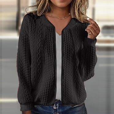 UPPADA Chandails à Fermeture Éclair pour Femmes Cardigan Chandail à Torsades Chandails à Capuchon Décontractés Couleur Unie Vêtements d'Extérieur Tendance Automne Hiver Vestes Manteaux Manches Longues Col Rond Chandail à Enfiler Liquidation d'Automne