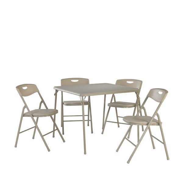Cosco Ensemble de Table et Chaises Pliantes 5 Pcs en Lin Antique avec une Table Pliante Carrée de 34 Pouces Comprenant un Dessus en Vinyle et Quatre Chaises Pliantes avec Sièges Rembourrés en Vinyle et Dos Moulés, le Tout avec Cadres en Acier Enduit de Poudre et Embouts de Pieds en Caoutchouc pour la protection du Plancher, Convient au Rangement compact et à l'Assise Supplémentaire dans la Cuisine Ou les Salles à Manger.