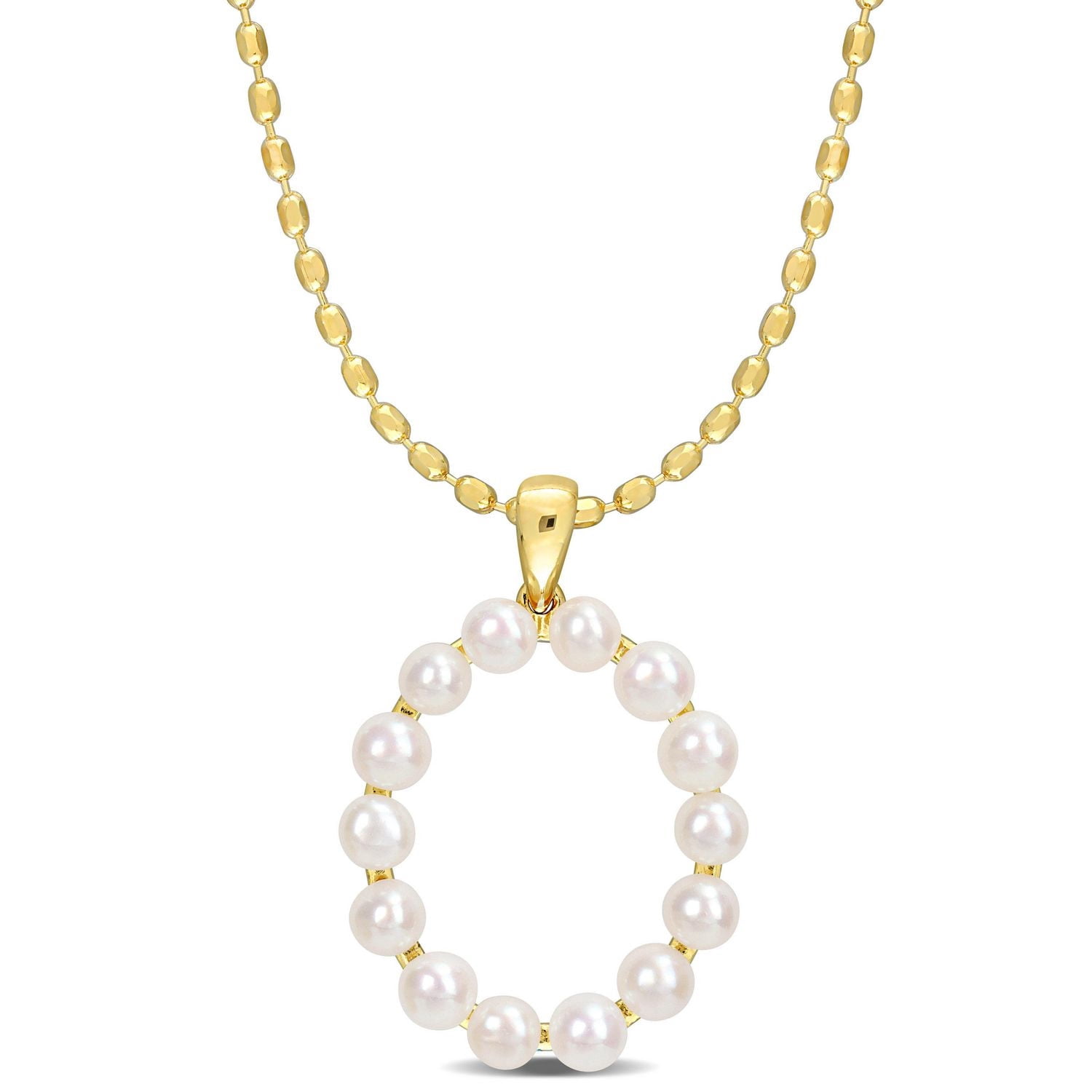 Collier initiale de Miabella avec perles culture d'eau douce en argent sterling plaqué en jaune