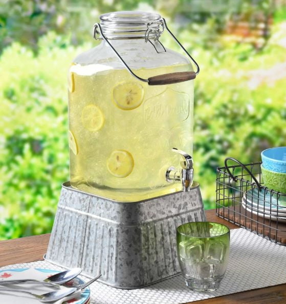 Meilleures maisons et jardins Distributeur de boissons en verre de 2 gallons avec couvercle de pince en verre