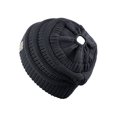 thumbnail image 1 of Gravity Threads Tuque en Tricot Épais à Queue de Cheval pour Enfants, Gris Foncé, 1 of 2