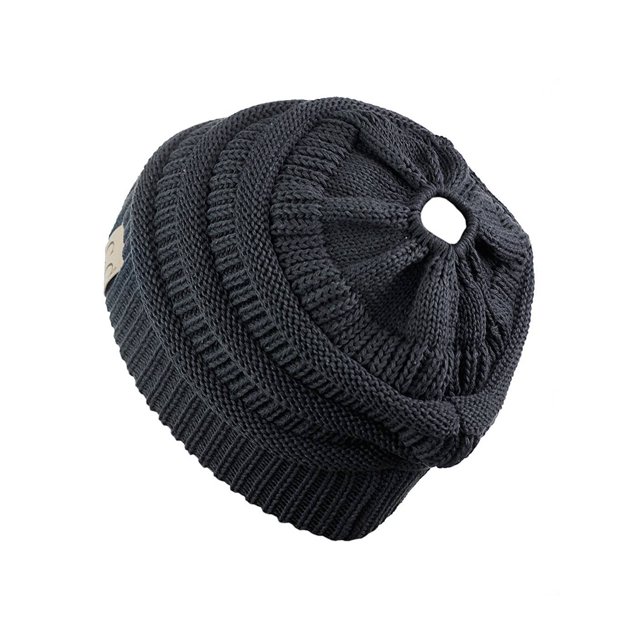 Gravity Threads Tuque en Tricot Épais à Queue de Cheval pour Enfants, Gris Foncé