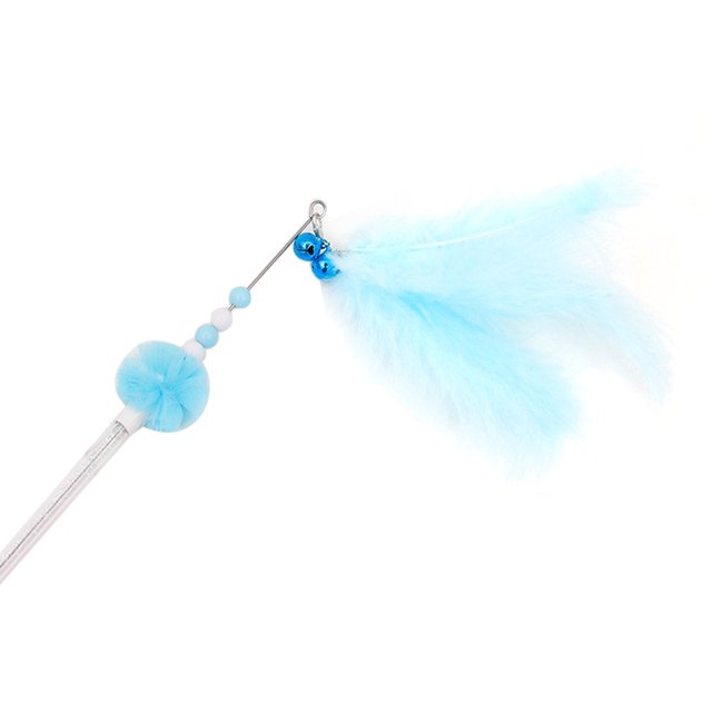 Faux Feather Cat Wand Interactive Beaded Cat Teaser Kitten Play Wand with Bell
