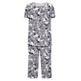 thumbnail image 4 of FAFWYP Ensembles de Pyjama 2 Pcs pour Femmes, Ensembles de Pyjama à Imprimé Floral, Tenue de Nuit Douce, Hauts à Manches Courtes à Col Ras du Cou et Pantalons Capri, Ensembles de Détente, P-3TG, 4 of 5