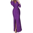thumbnail image 2 of MesaSe Robe à Paillettes pour Femme à Col en V Profond avec Fente, Manches Longues, Robe de Boîte de Nuit, de Fête et de Soirée pour Femme, Dame, Nouveau, 2 of 2