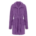 thumbnail image 3 of Womens Fuzzy Robe Short Bathrobe Belted Soft Fleece Bath Robes with Pockets Fall Winter Warm Spa Nightgown Purple S, 3 of 5