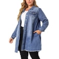 thumbnail image 4 of GRACE & GRANDEUR Veste en Denim Mi-Longue à Manches Longues Déchirée pour Femme Grande Taille, 4 of 6