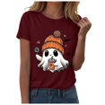 thumbnail image 1 of T-shirt Graphique à Manches Courtes d'Halloween pour Femmes Col Rond Décontracté pour Tenue de Fête d'Été avec Jeans, 1 of 4