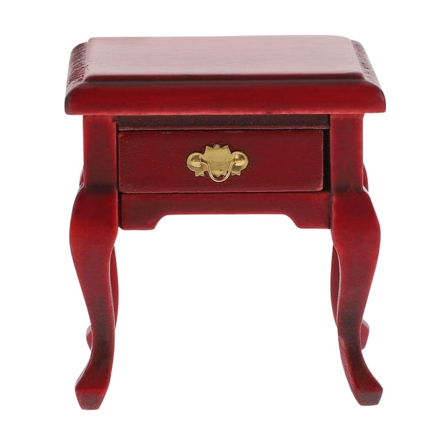 Miniature Wood Bedside Table Mini Night Table Adornment Mini House Furnishing