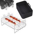 thumbnail image 1 of 2Pcs Air Fryer Accessories Set with Air Fryer Silicone Pot and Double Layer Rack with Skewer Reusable Air Fryer Liner with Handle Stainless with 4 Skewers, 1 of 9