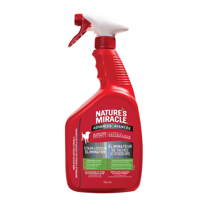 Nature’s Miracle Nettoyant pour taches et odeurs d’animaux – Formule enzymatique, nettoyage rapide pour chiens et chats, format pratique