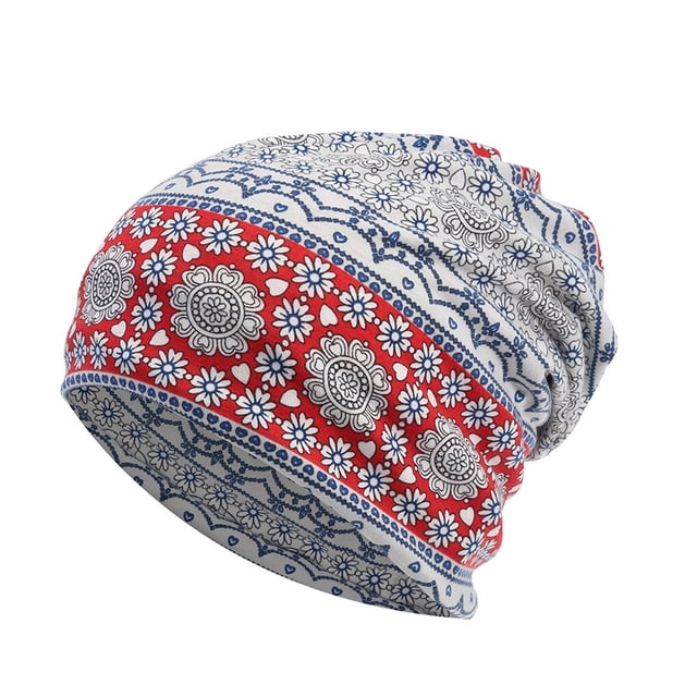 Maoww Bonnet Slouchy Style Bohème Musulman Hijab Turban Extensible Protection des Oreilles Accessoires de Coiffure Bonnet Gris Rouge