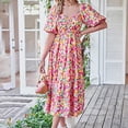 thumbnail image 4 of Cameland Robe d'Été pour Femme Décontractée Fluide de Plage à Encolure Carrée, Manches Courtes Bouffantes, Dos Smocké, Bohème à Fleurs, Longue Maxi, 4 of 6