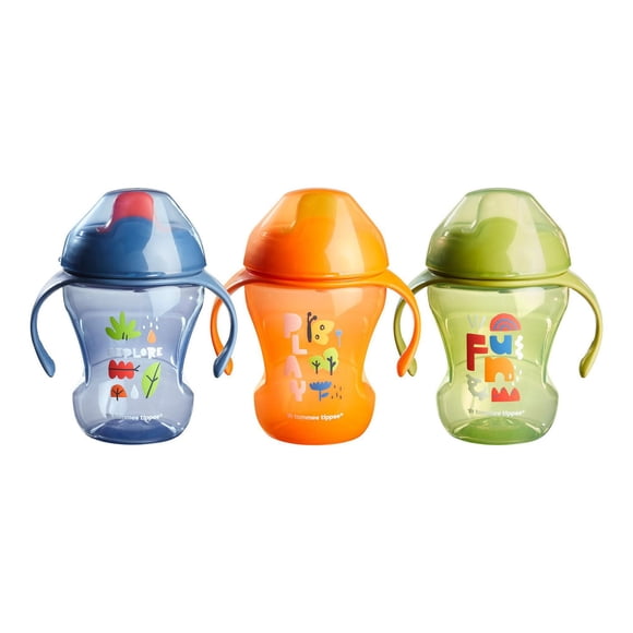 Tommee Tippee Sippee Trainer Cup with Handles, Water Bottle for Toddlers, Spill-Proof, BPA Free, 3x8oz, 7m+, Blue, Orange and Green
