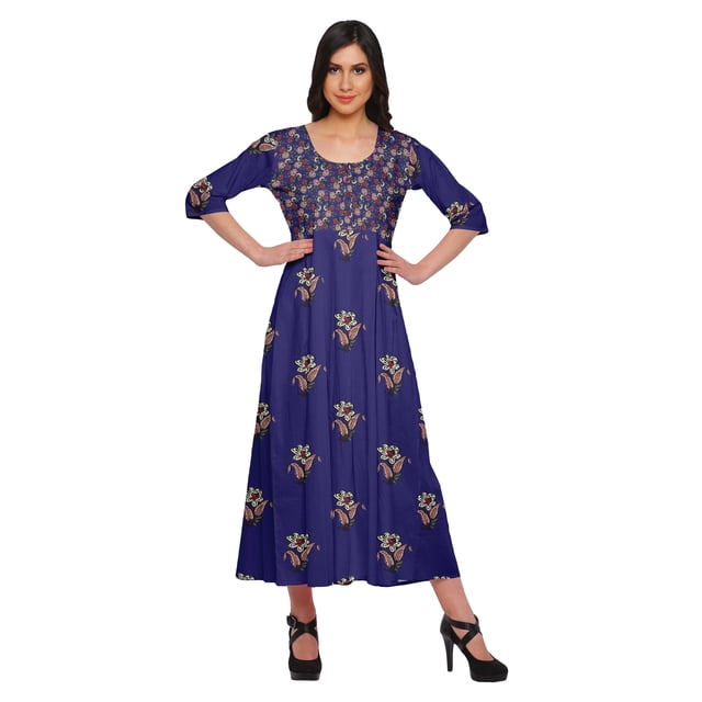 Moomaya Kurti Ligne A pour Femmes Kurti Longue Imprimée Robe Haut Indien pour Femmes