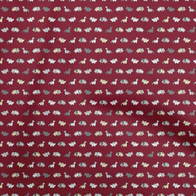 oneOone Georgette Viscose Maroon Fabric Colorful Dinosaur Cartoon Sewing Material Print Fabric By The Yard 42 Inch Wide