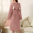 thumbnail image 2 of AherBiu Womens Robes Lightweight Fuzzy Fleece Warm Midi Bathrobe Soft Plush Belted Robe with Hood, 2 of 7