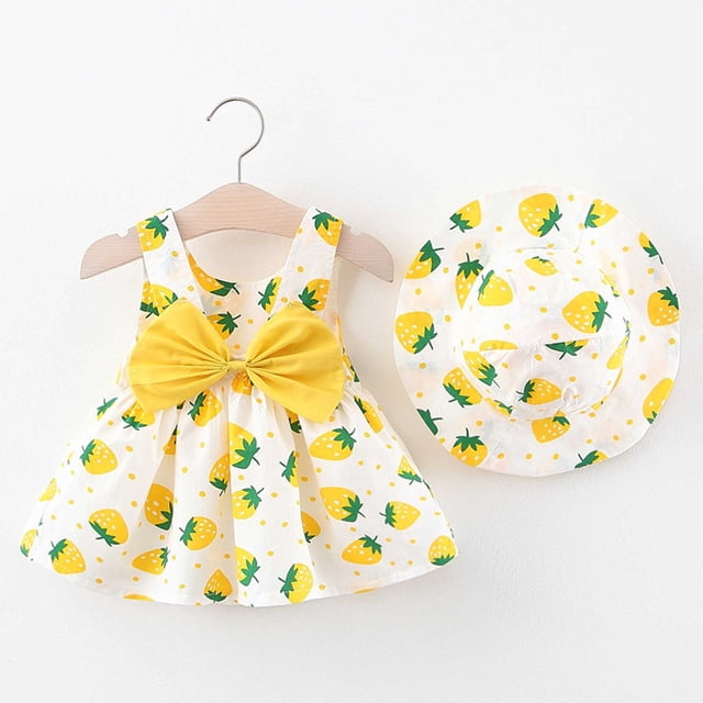 Robes pour Bébé Robe Tutu Sans Manches pour Bébé Robe d'Été pour Filles avec Chapeaux 2 Pcs Robe de Fée Tout-Petit 1-2 Ans