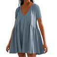 thumbnail image 1 of Robes d'Été Grande Taille pour Femmes 2024 Couleur Unie Robe à Manches Courtes Économisez jusqu'à 65 % de Rabais!, 1 of 5