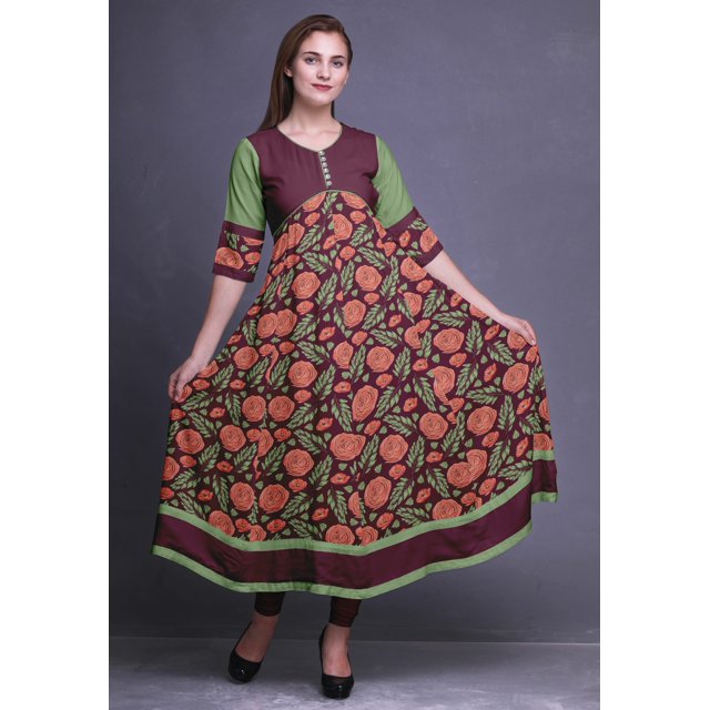 Bimba Kurti Longue Imprimée pour Femmes Robe Anarkali Indienne Haut Tunique Décontracté