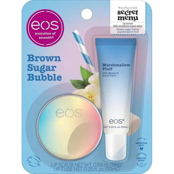 eos Flavor Lab Secret Menu Gift Set - Brown Sugar Boba Lip Scrub Exfoliator & 24H Moisture Super Balm, Limited-Edition Lip Treatment, Nourishing, 2-Pack