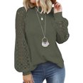 thumbnail image 4 of yingyy Femmes Top Dentelle Manches Longues Chemisier Col Rond Couleur Unie T-Shirt Vert XL, 4 of 6