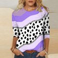 thumbnail image 2 of Pompotops T-shirt Ample à Imprimé Léopard pour Femme, Manches 3/4, Col Rond, Haut Décontracté, Liquidation, 2 of 5