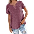 thumbnail image 1 of Birdeem Women Fashion Solid Color V-Neck Button T-Shirt Tops Short Sleeve Loose Blouse, 1 of 1